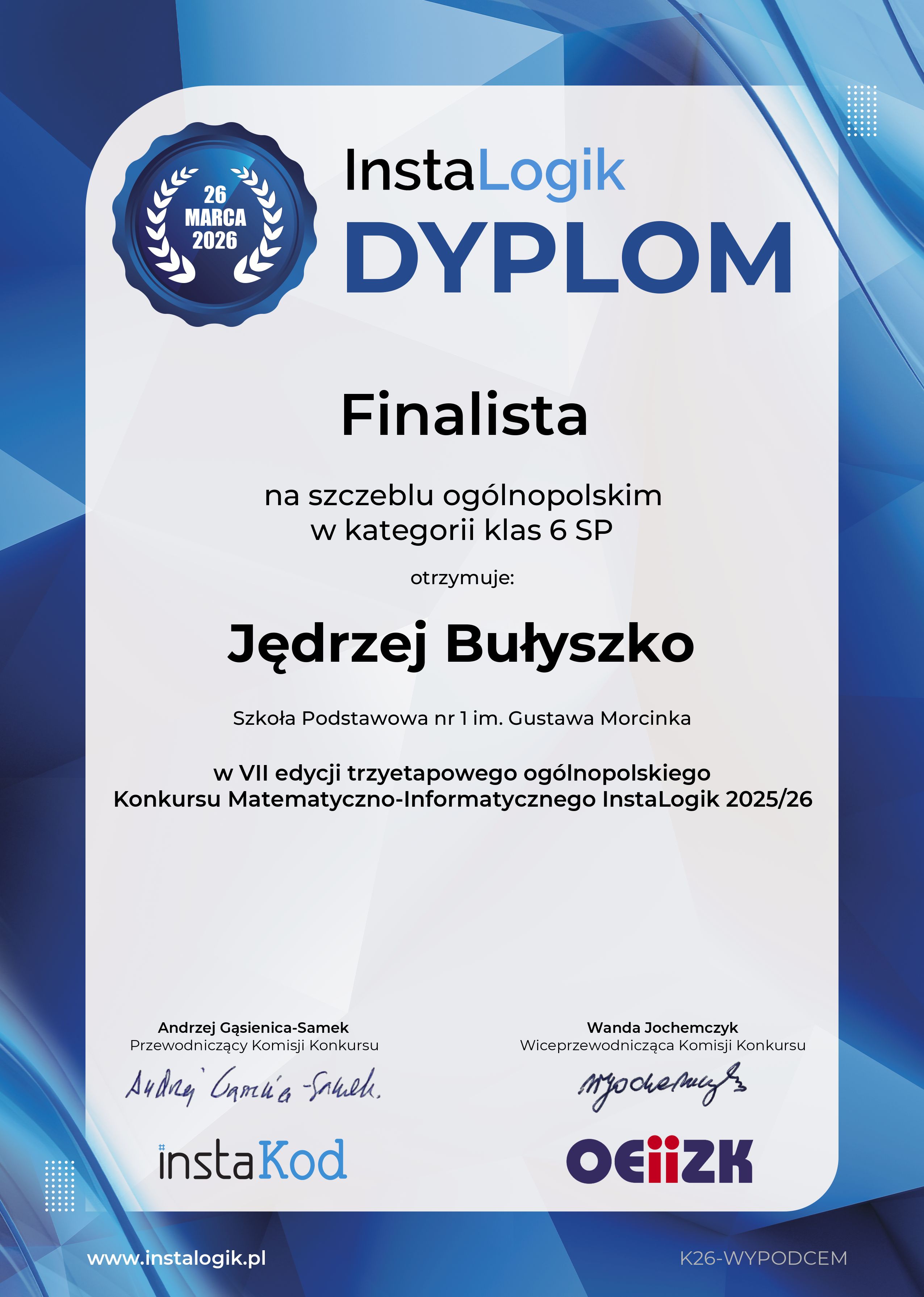 Dyplom Jędrzej Bułyszko